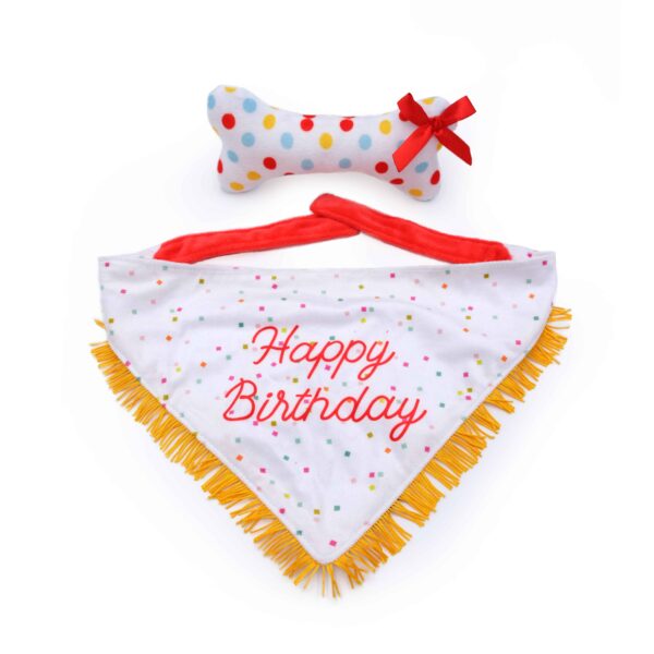 Halstuch und Knochen zum Geburtstag, Plüsch-Hundespielzeug, 2er-Pack – Bild 3